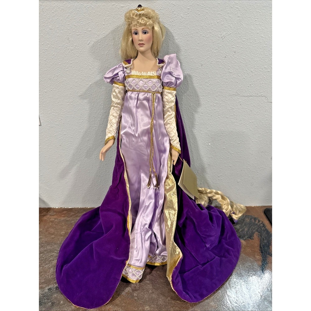 Vintage 1987 Rapunzel Franklin Heirloom Doll 19" Long Blonde Hair Purple Gown